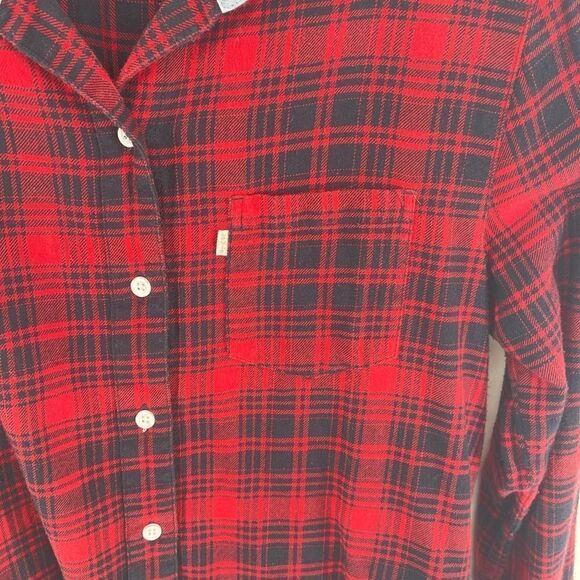 Levi’s flannel shirt top button down plaid red black small - Picture 7 of 10